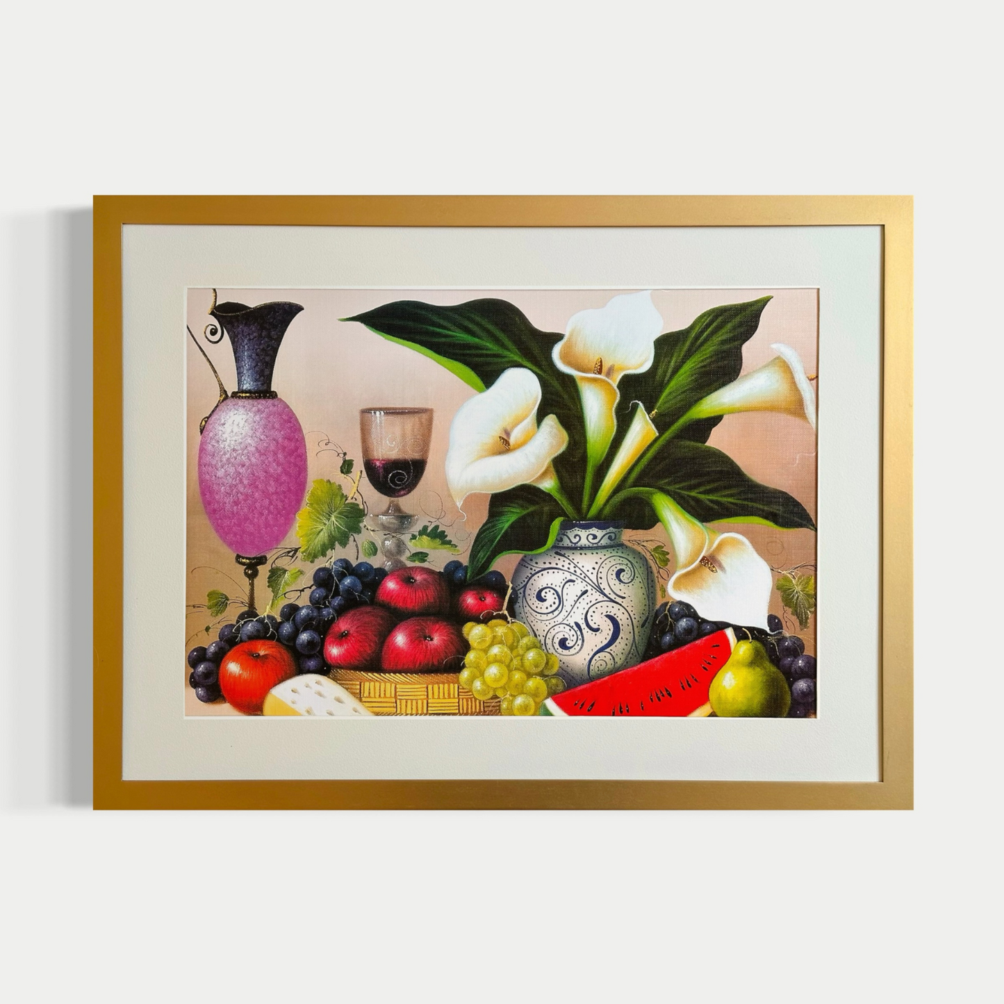 Jarron con calas acompañado de frutas - J. Le Conde