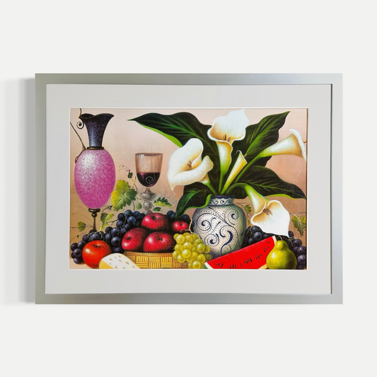 Jarron con calas acompañado de frutas - J. Le Conde