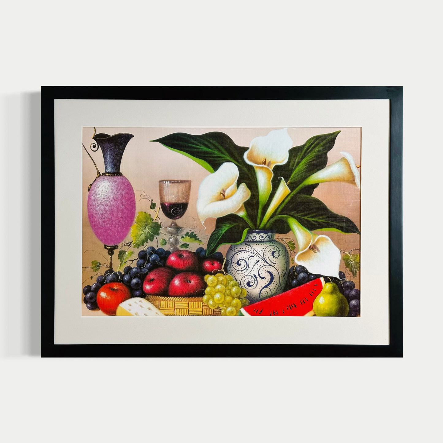 Jarron con calas acompañado de frutas - J. Le Conde