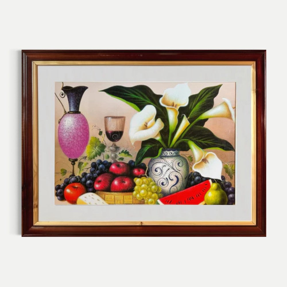 Jarron con calas acompañado de frutas - J. Le Conde