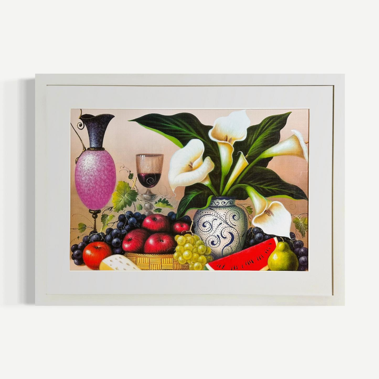 Jarron con calas acompañado de frutas - J. Le Conde