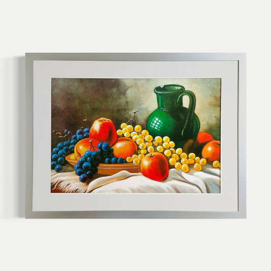 Jarrón verde con frutas de estación - Albert Williams