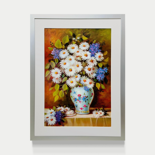 Margaritas en Jarrón celeste - R.Renon