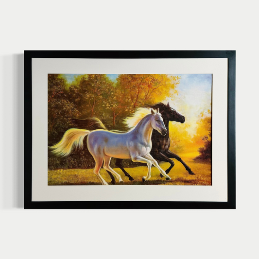 Caballos galopando hacia el sol